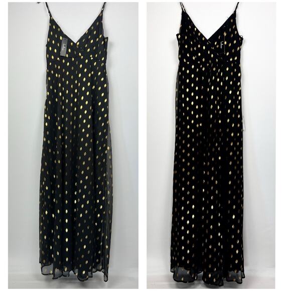 NWT Lulus XL Galaxy Lights Black and Gold Polka Dot Sleeveless Maxi Dress - Picture 9 of 14